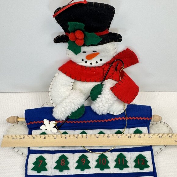 Vintage Snowman Let It Snow Advent Calendar Wall Hanging Christmas Felt Plush - Picture 9 of 11